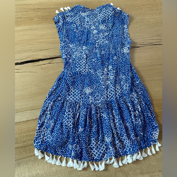 Poupette St Barth Elodie Tassle Mini Dress in Blue Garden - S - Picture 7 of 12